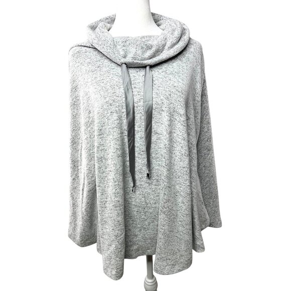 White House Black Market Heather Gray Cowl Neck Poncho With Satin Tie Accents - Picture 1 of 7